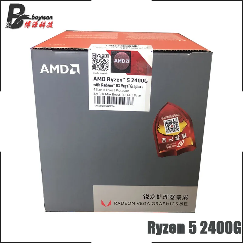 Четырехъядерный процессор AMD Ryzen 5 2400G R5 3 6 ГГц Восьмиядерный L3 = 4 м 65 Вт YD2400C5M4MFB Socket