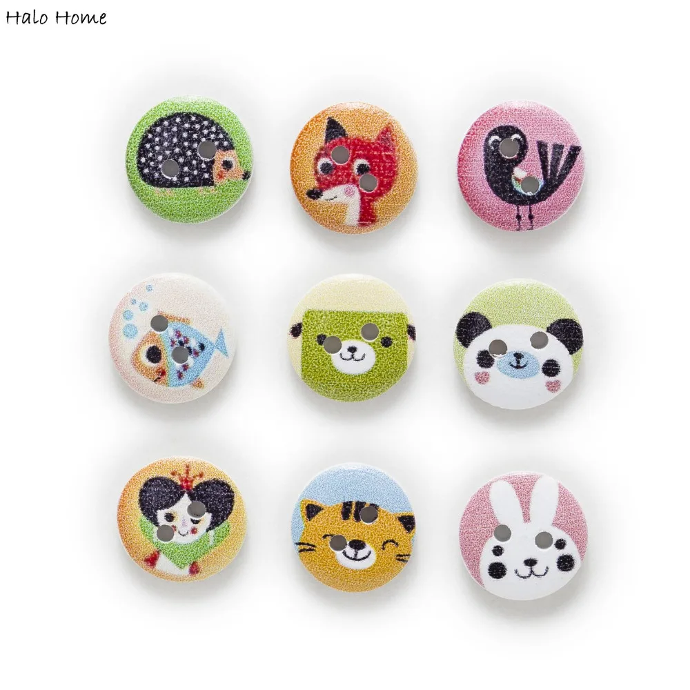 50 шт. цвета: белый/натуральный 2 отверстием разных животных мультфильм круглые