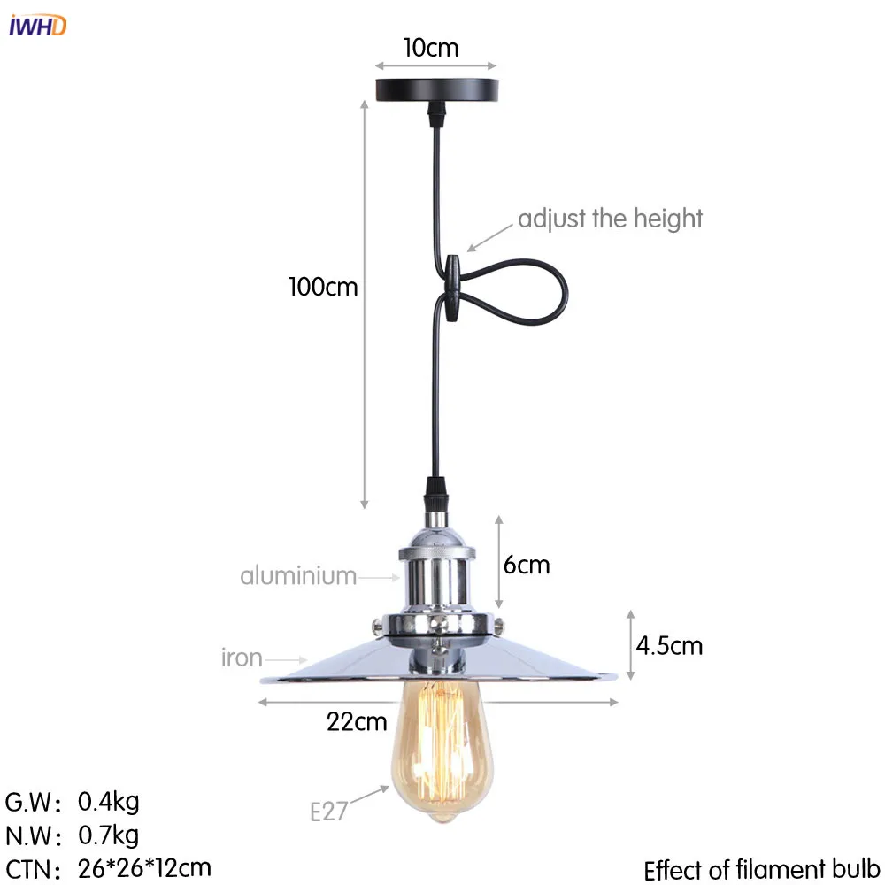 IWHD Silver Retro LED Pendant Light Fixtures Dining Room Vintage Lamp Loft Decor Industrial Lighting Hanging Lights | Лампы и