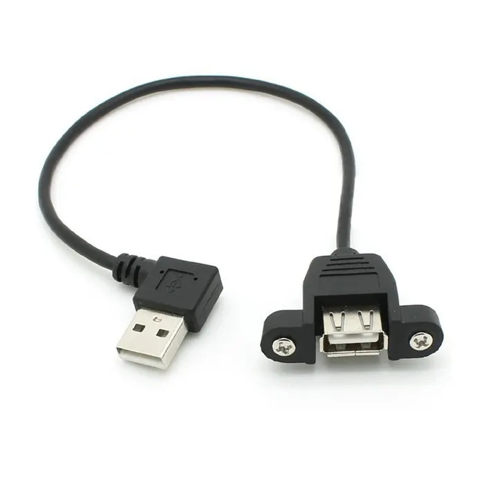 CY Chenyang 20cm 90 Degree Right Angled USB 2.0 A Male Connector to Female Extension Cable With Panel Mount Hole