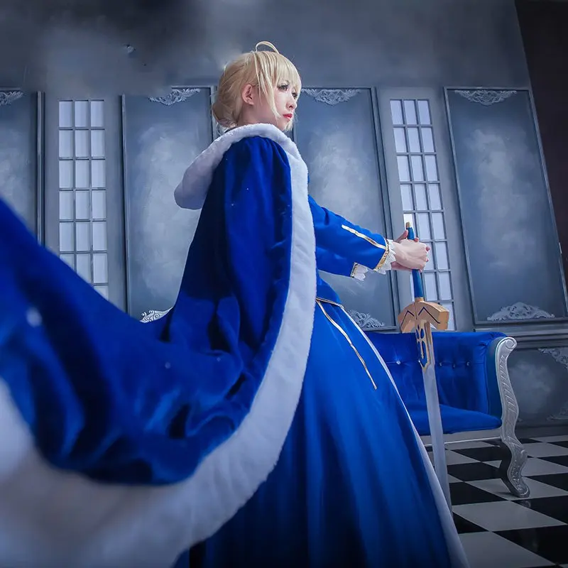 Amine FGO Fate/Extella Saber Синяя Униформа костюм для косплея артурия Пендрагон синий белый