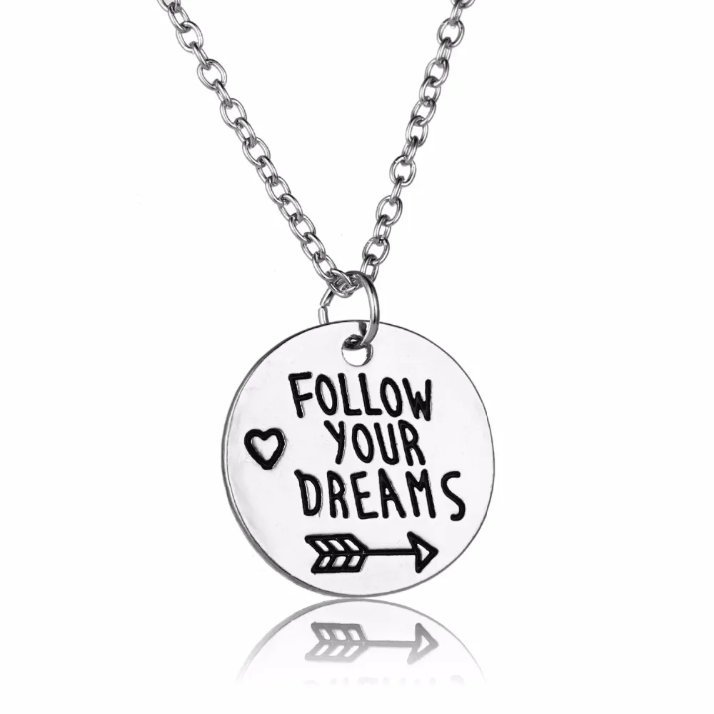 

24PC/Lot Inspiration Love Heart Arrow Follow Your Dreams Pendant Necklace Women BFF Friends Graduation Party Gifts Charm Jewelry