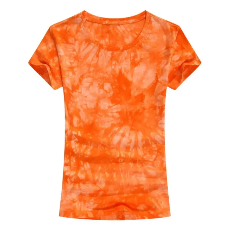 orange tie dye Плиссе оборки два многослойный короткий рукав футболка Женщина открытыми плечами с рукавами модный харадзюку футболка простой одноцветный сплошной цвет совок квадратный вырез майка свободный хипстер свободный - Цвет: orange tie dye