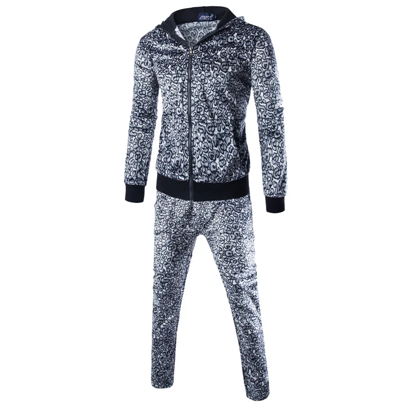 Спортивная толстовка с капюшоном осенний костюм Леопардовый узор Мужская одежда