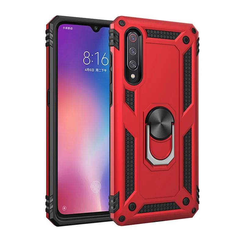 

Противоударный армированный чехол для телефона Xiaomi 9 с откидной ножкой и магнитным кольцом-держателем, противоударный чехол с мягкими края...