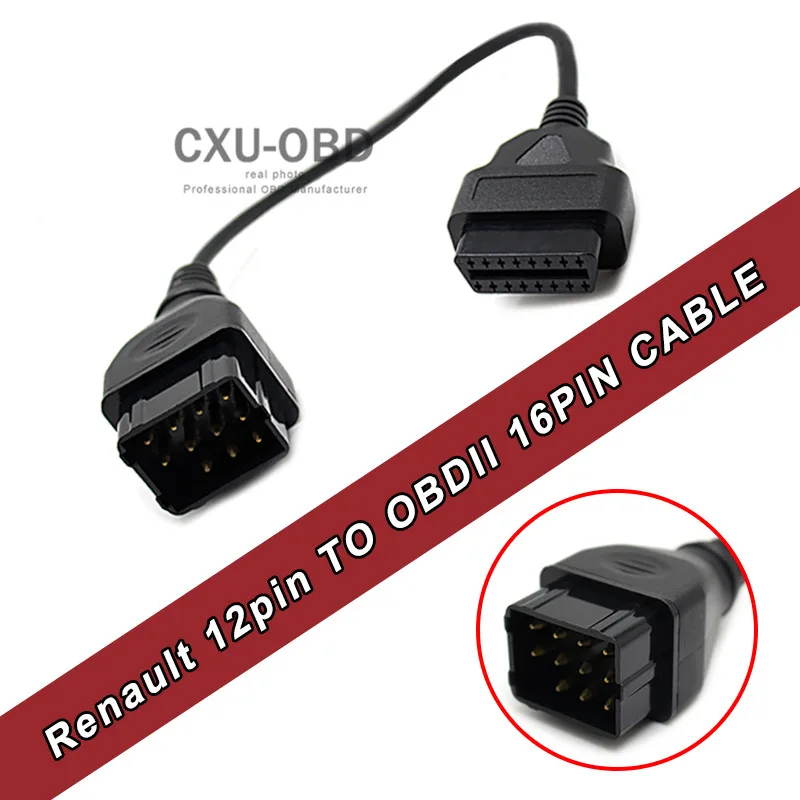 Диагностический адаптер с 12 Pin на 16 OBD OBD2 Female для Renault|16 pin|12 pinobd2 female |