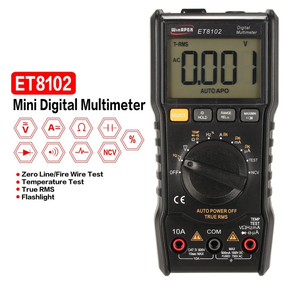 ET8101/ET8102 Цифровой мультиметр 5999 отсчетов истинный RMS AC/DC Вольт Ампер Ом Емкость Частота NCV Диод Непрерывность