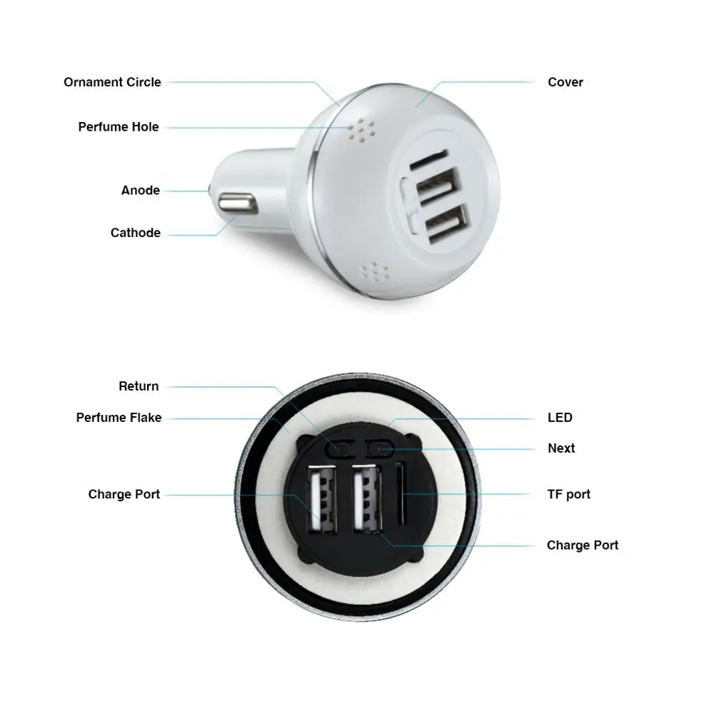 2.1AMP Dual USB Автомобильное зарядное устройство с TF портом и ароматом для мобильных телефонов и планшетов ароматерапия функция автомобиля MP3 функция