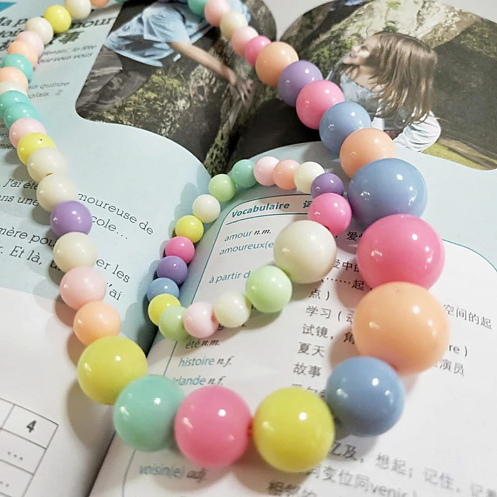 METOO Girls Jewelry for Kids Necklace Bracelet Beads Resin Ball Candy Color Princess Baby Multicolor Children | Украшения и