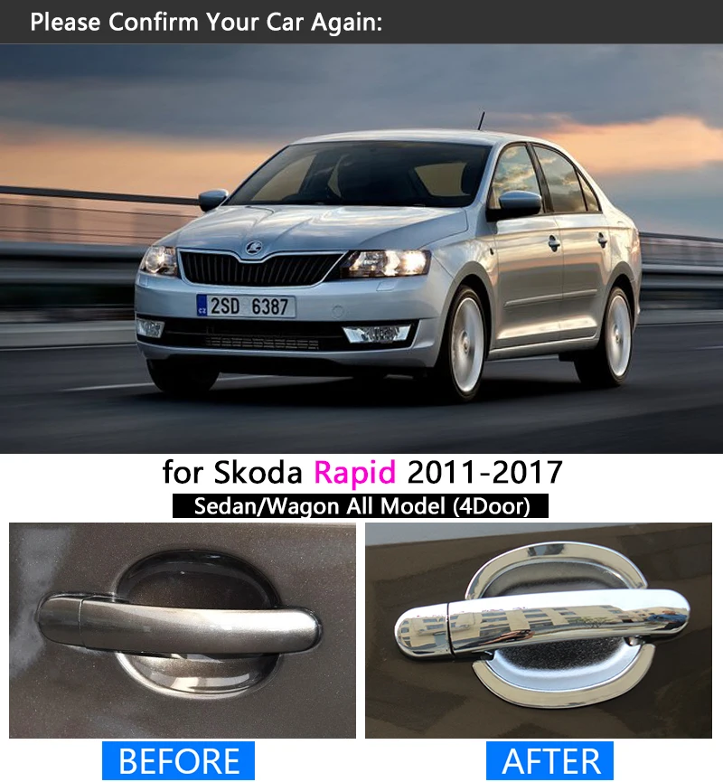 Набор хромированных накладок на ручки для Skoda Rapid 2011 2017 Sedan Comib 2012 2013 2014 2015 2016