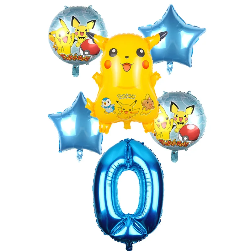 6pcs 6 шт./компл. 32 дюйма номер мультфильм Пикачу из Pokemon Go фольги Воздушные шары Дети гелиевые шары Декор для вечеринки в честь Дня рождения поставки - Цвет: 6pcs