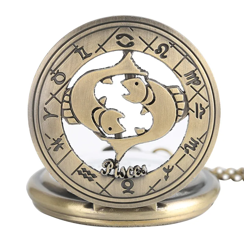 Двенадцать созвездий рыбы Цепочки и ожерелья бронза кварцевые карманные часы