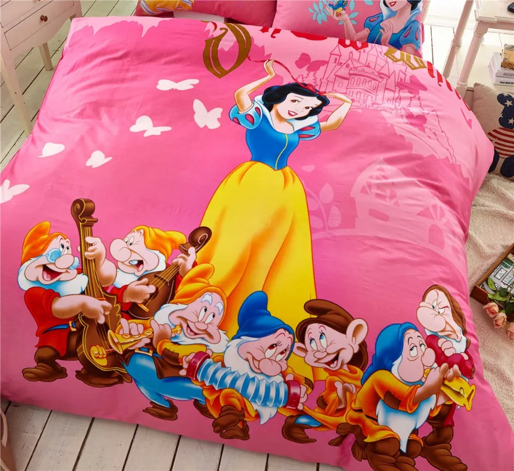 Комплект постельного белья с принтом Белоснежки и 7 карликов хлопковое покрывало