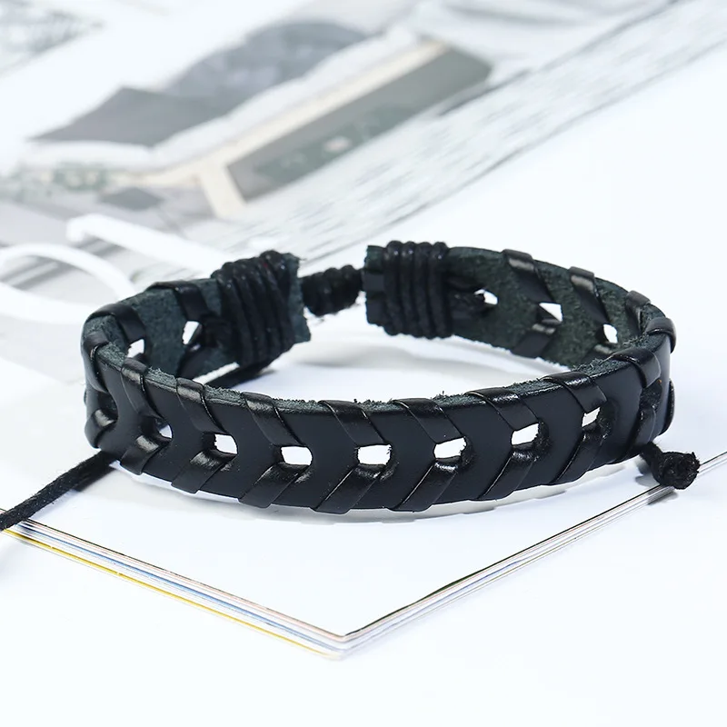 6 шт./компл. панк звезда череп талисманы кожаный браслет для мужчин подарки Ювелирные изделия черные тканые регулируемые женские браслеты и браслеты