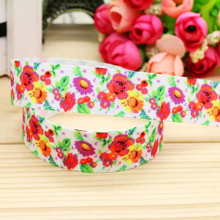 

7/8'' Free shipping flowers printed grosgrain ribbon hair bow headwear party decoration wholesale OEM 22mm H4607