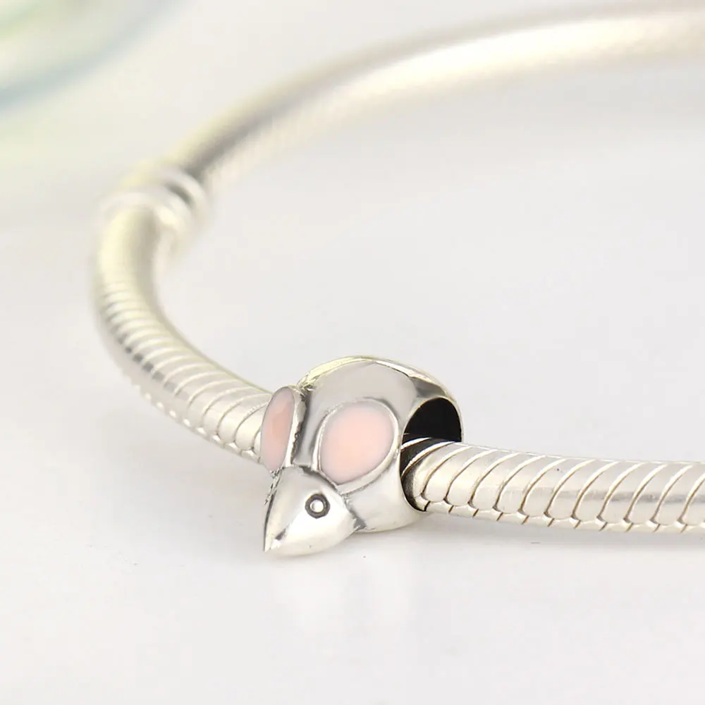 Fit PandoraCharm браслет подлинный стерлингового серебра 925 пробы собирает очаровательные бусины Милая маленькая мышь Pandora DIY Ювелирные изделия Подарки