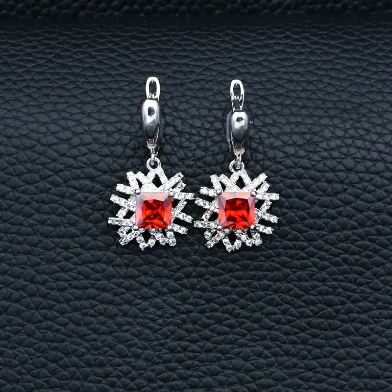 Silver 925 Jewelry Sets For Bride Wedding Accessories Red Cubic Zirconia White Crystal Necklace/Earrings/Bracelet/Pendant/Ring | Украшения