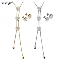 rhinestone clay pave heart stud earring pendant necklaces stainless steel jewelry set for women jewelry sets