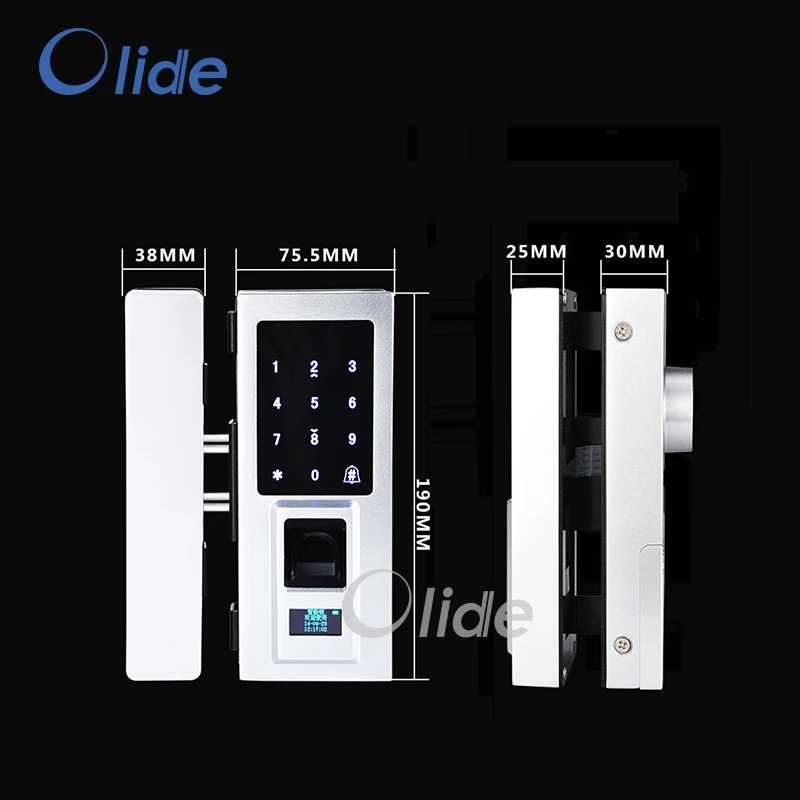 Olide отпечаток пальца стеклянный дверной замок Пароль/отпечаток пальца/RFID карта в
