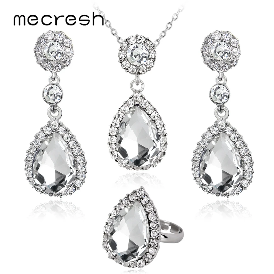 Mecresh 3 шт. классический каплевидный кристалл свадебные ювелирные наборы для