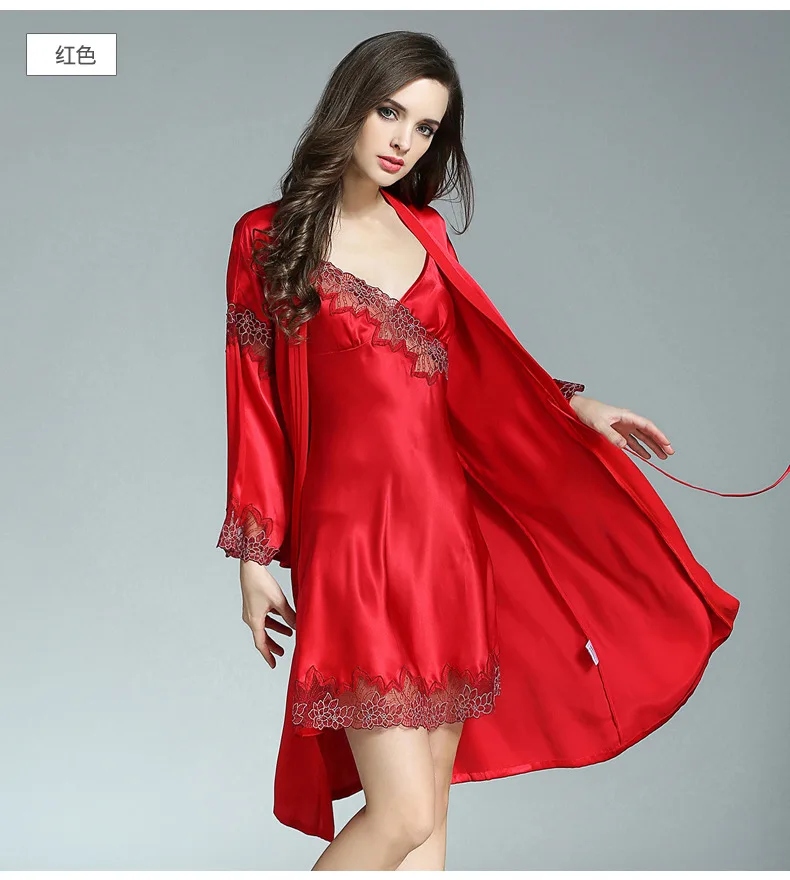 Лето натуральный шелк женский халат и платье наборы Сексуальная двухсекционная ночная рубашка кимоно халаты шелк тутового шелкопряда пижамы для женщин