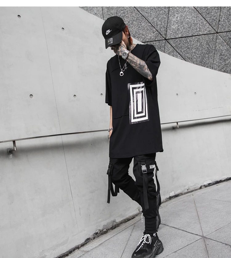 

Fashion Summer loose t shirt men Short sleeve High street style White Black Solid color