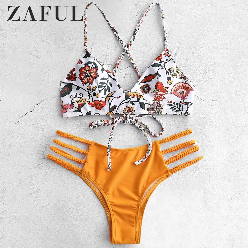 ZAFUL Бикини Цветочный Плетеный Узелок Тонкий Ремни Провода Свободный Купальный