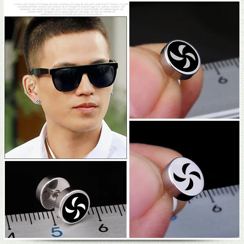 2021 Fashion Windmill Stainless Steel Earrings Stud Men earings Smiley Skull head Black Plated Barbell Dumbbell Jewelry | Украшения и