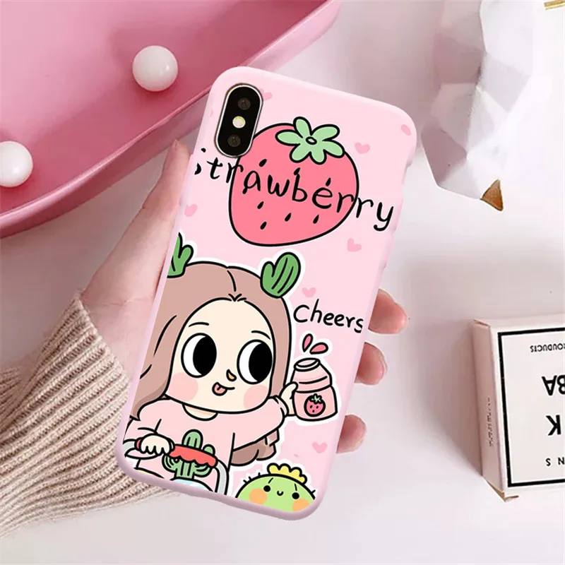 GYKZ Cartoon Strawberry Banana Milk Phone Case For iPhone X XS MAX XR 7 8 6 6s Plus Boy and Girl Soft Matte Back Cover Fruit Bag | Мобильные