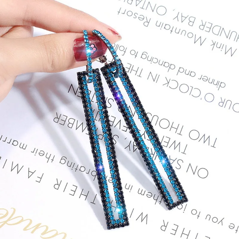 Exaggerated Geometric Rhinestone Drop Earrings Long Crystal Rectangle Dangle For Women Jewelry Gift | Украшения и аксессуары