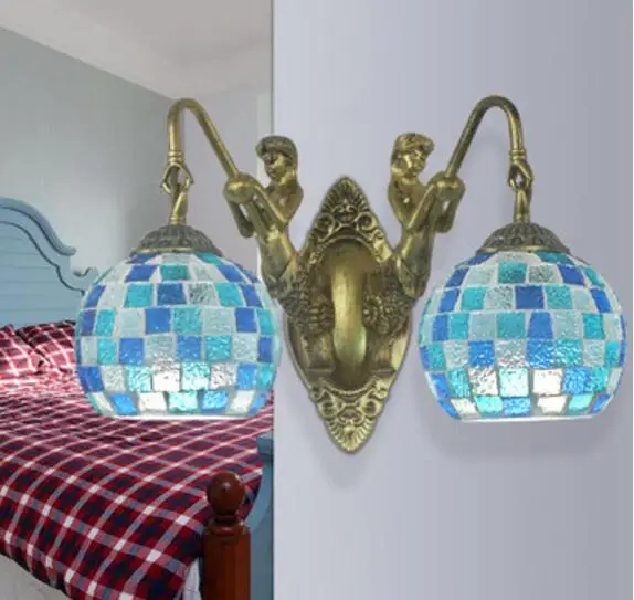 modern fashion European Mosaic blue glass resin wall Lamp For bedside living room N1483 | Лампы и освещение
