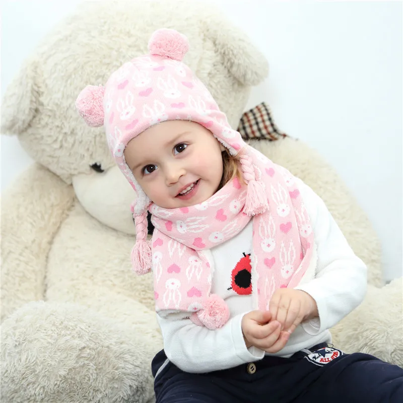 Детский набор из шапки и шарфа Love Bunny жаккардовые детские вязаные шапки осень зима шапки для девочек детская одежда