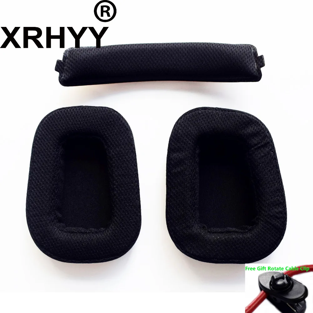 

XRHYY Black Replacement Ear Pad Earpads Cushion + Headband Pad Set For Logitech G633 G933 Headphones With Free Rotate Cable Clip