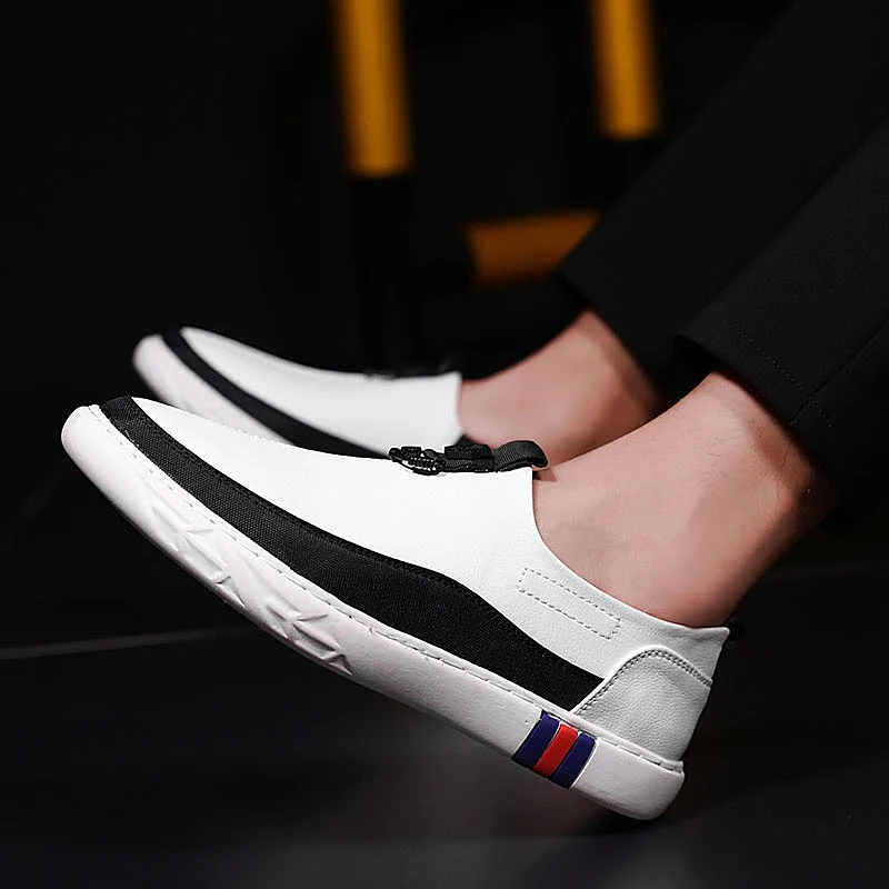 OSCO Leather Casual Shoes Men White Slip On Fashion Classic Black Flats Male Comfortable Breathable Lightweight | Обувь