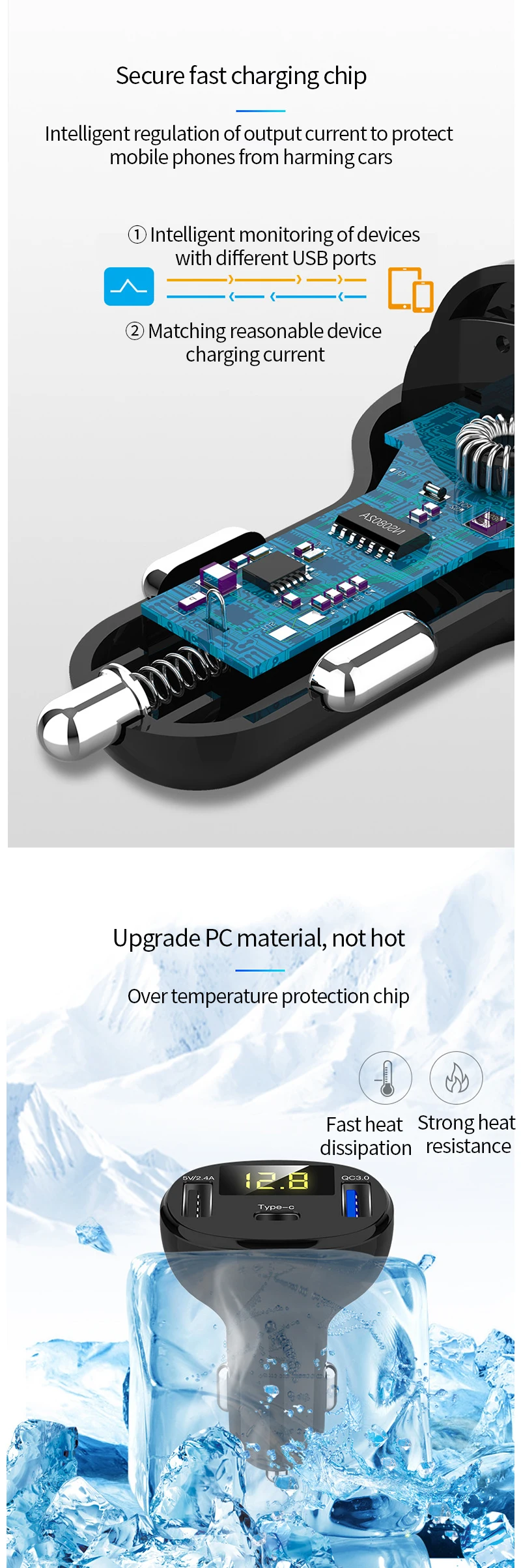 Автомобильный прикуриватель зарядное устройство type-c USB разветвитель напряжения светодиодный дисплей QC 3,0 быстрое зарядное устройство адаптер Аксессуары для авто