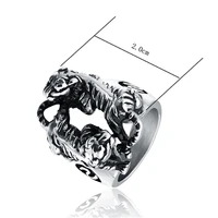 punk mens boys stainless steel double tiger play fight classical design ring men fashion jewelry