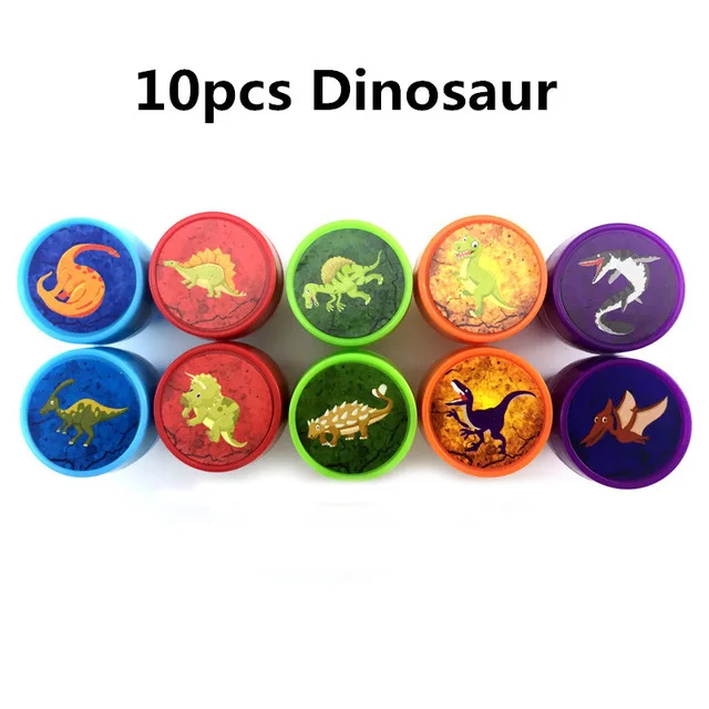 10Pcs Dinosaur 10 шт. Self-чернильные штампы для детей сувениры для вечеринки ко дню рождения для призы на день рождения Подарочные игрушки, рождественские пижамы для маленьких мальчиков и девочек сумка с конфетами наполнители для пиньяты - Цвет: 10Pcs Dinosaur