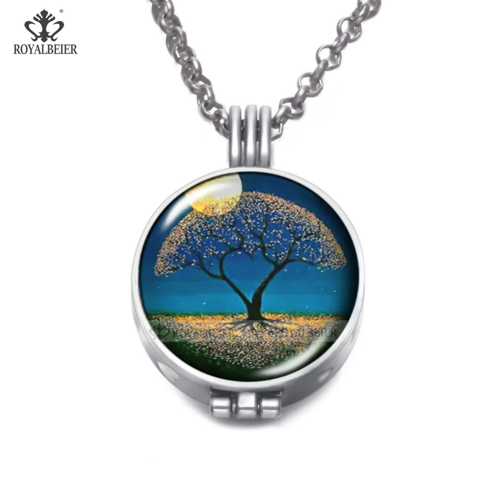 

ROYALBEIER Aroma Necklace Open Vintage Lockets Oil Difuser Pendant Perfume Essential Aromatherapy Locket Necklace With Pads