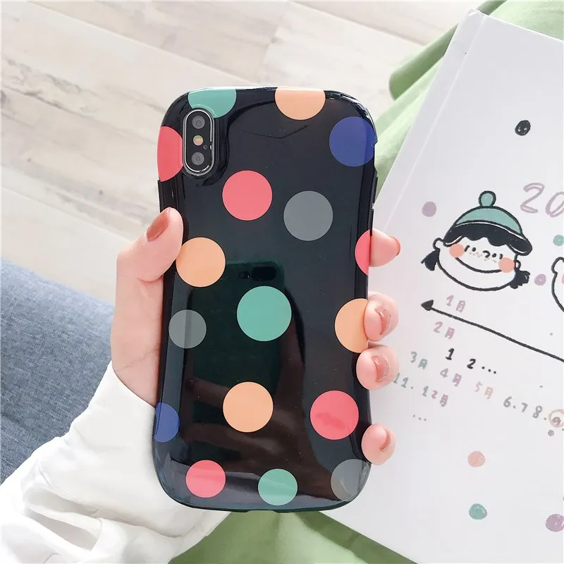 Корейский цветной чехол в горошек для телефона Iphone X Xs Max глянцевый Цветочный