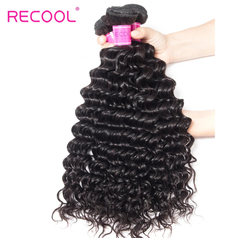 Recool волосы глубокая волна пряди с фронтальной 3 шт. Remy бразильские закрытием