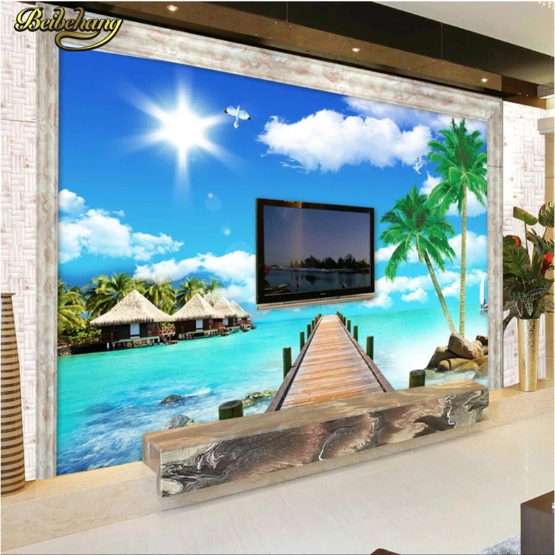 beibehang Custom Maldives beach coconut trees papel de parede 3D Mural wallpaper for walls Wall Covering TV Backdrop Wallpaper |