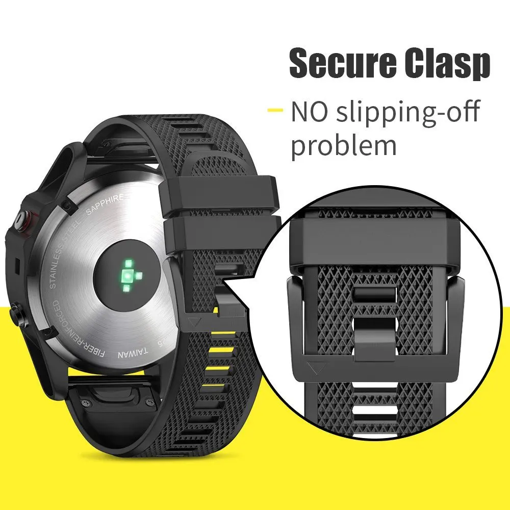 Ремешок силиконовый спортивный для Garmin Fenix 5X 5 3 3HR D2 быстросъемный мягкий браслет