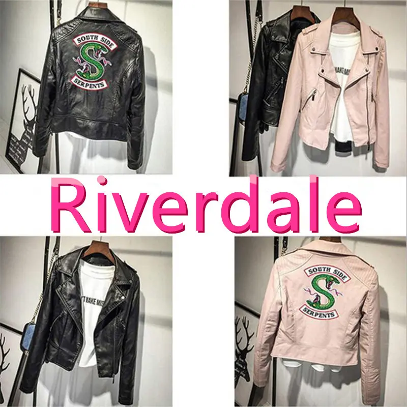 Женская кожаная куртка с логотипом Riverdale из искусственной кожи розового/черного