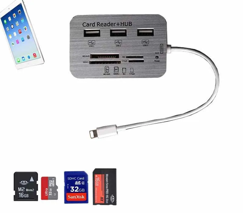 Новинка для iPad4/iPad Mini/ iPad 5 / mini 2 usb хаб комплект подключения камеры SD/TF кардридер