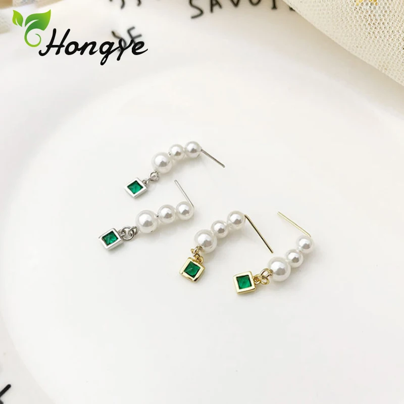 Hongye Винтажные серьги с натуральным жемчугом зеленые декоративные капли в