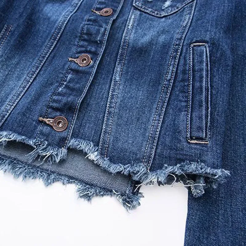 

Femme Bomber Jacket Fashion Cropped Denim Jacket Coat 2018 Spring Women Slim Vintage Tassel Ripped Jeans Jacket D425