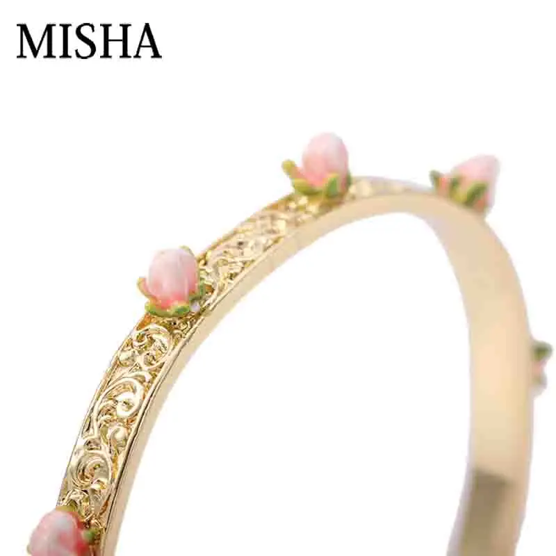 MISHA New Elegant Carving Bracelets Bangles For Women Adjustable Handmade Enamel Glaze Mini Rose Gift Couple Bracelet L753 | Украшения и