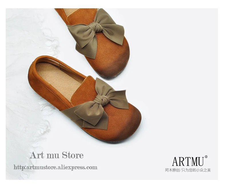 Artmu/оригинальная женская обувь с бантом-бабочкой; мягкая обувь из натуральной кожи на плоской подошве; Новинка года; обувь ручной работы в стиле ретро; Всесезонная обувь на плоской подошве