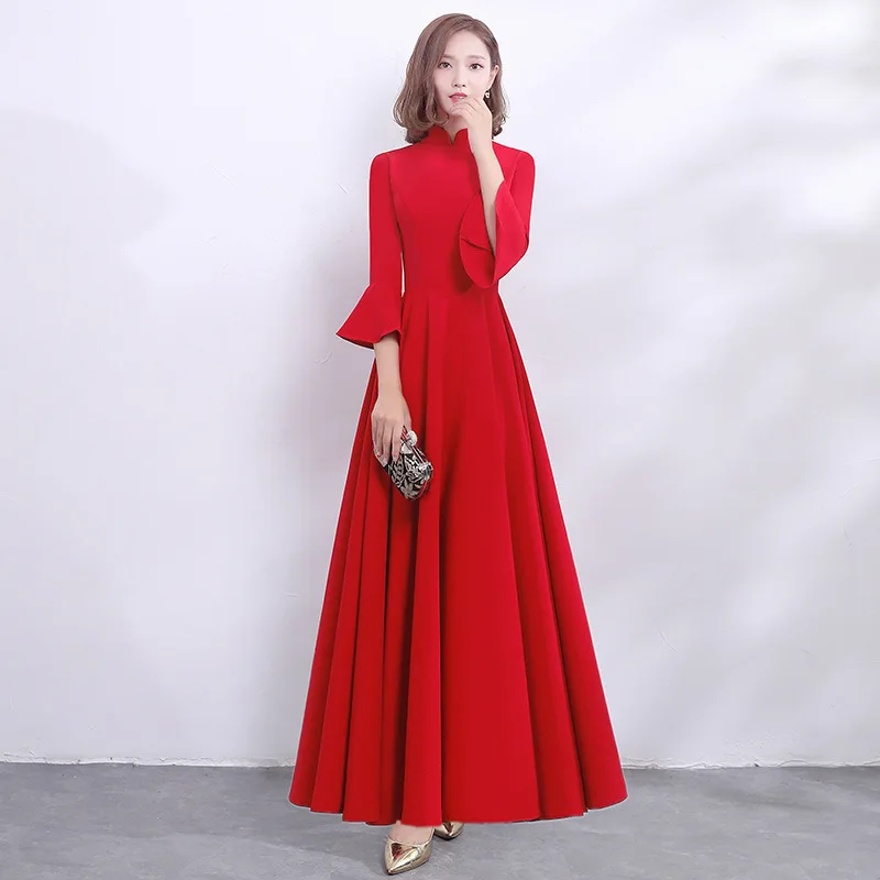 Длинное китайское женское платье Чонсам с длинным рукавом Vestidos чонсам восточные
