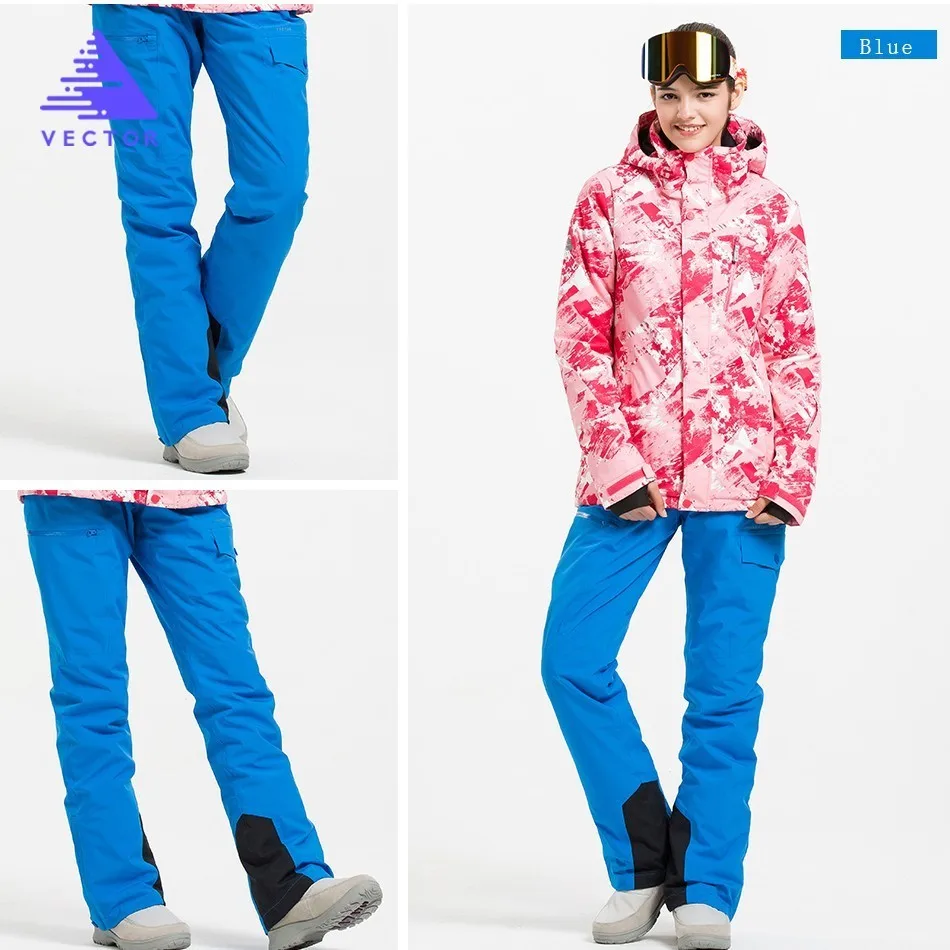 Extra Thick Ski Pant Overalls Warm Snow Sport Men Winter Trouser Women Skiing Suit Snowboard Outdoor Clothes Waterproof New - Цвет: Women Blue